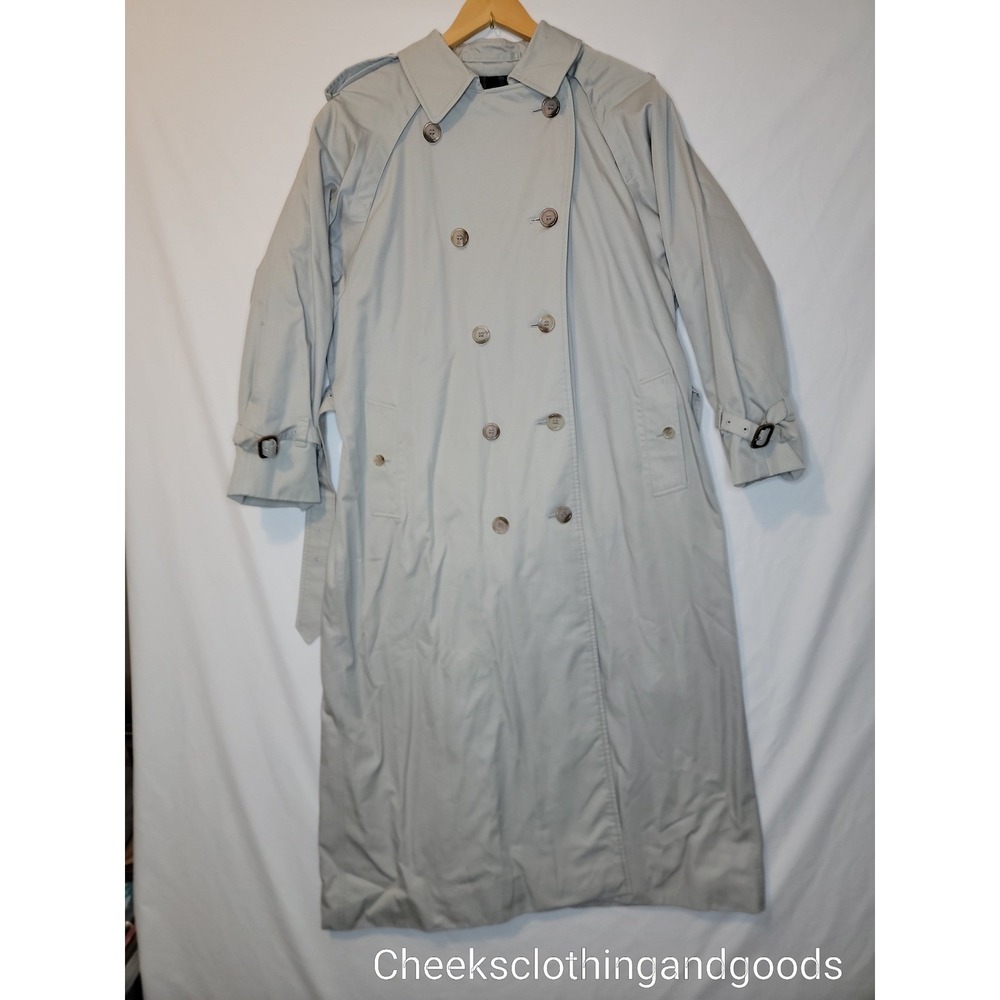 Burberrys Vintage Trench Coat Beigh Double Breasted Nova Check Belted England 14 - Picture 15 of 15